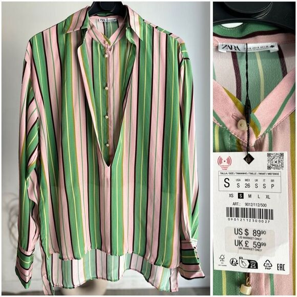 NWT Zara Viscose Striped Shirt S - Picture 1 of 3